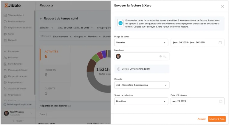 Envoyer une facture sur la barre latérale de Xero